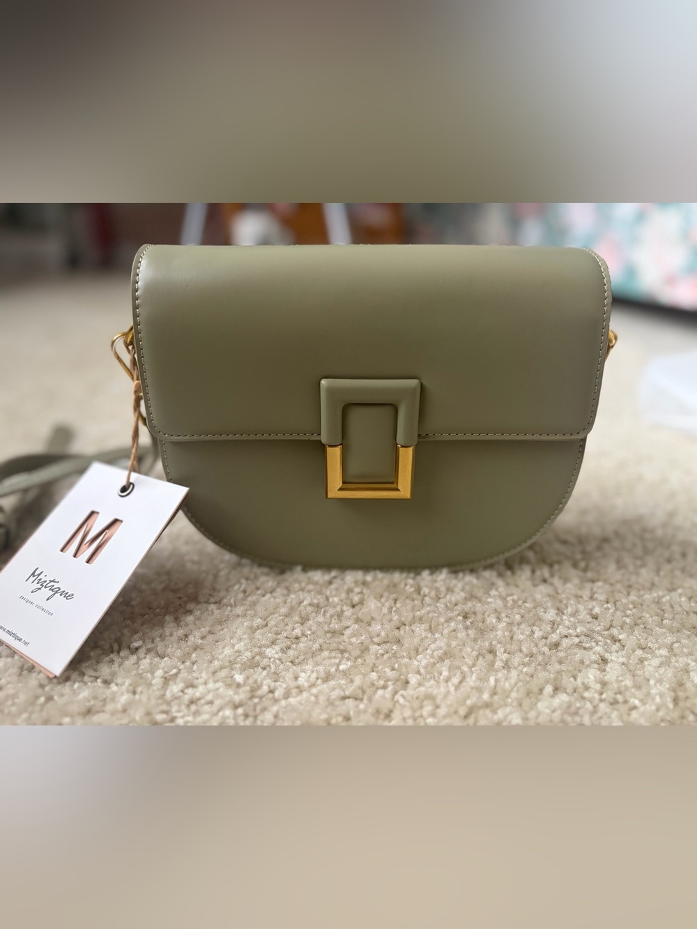 Miztique Sage Green Crossbody with Gold-Tone Buckle
